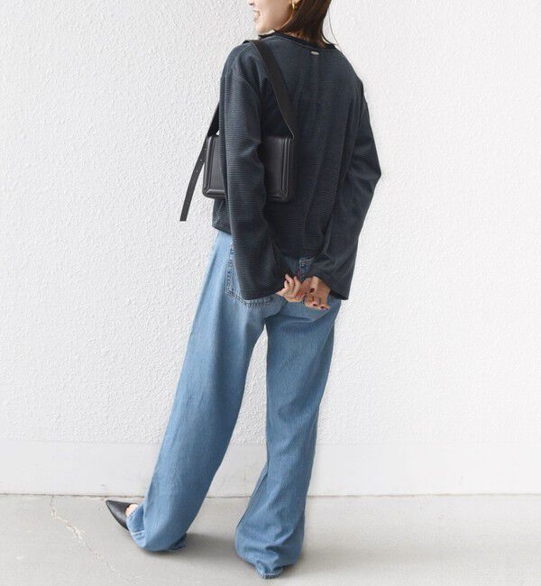 SHIPS for women「〈手洗い可能〉コットン ポリエステル ベロア ワイド スリーブ ボーダー」|Tシャツ・カットソー|