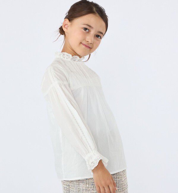 SHIPS KIDS「SHIPS KIDS:100～130cm / ピンタック レース ブラウス」|シャツ・ブラウス|ホワイト