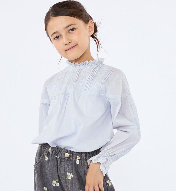 SHIPS KIDS「SHIPS KIDS:100～130cm / ピンタック レース ブラウス」|シャツ・ブラウス|