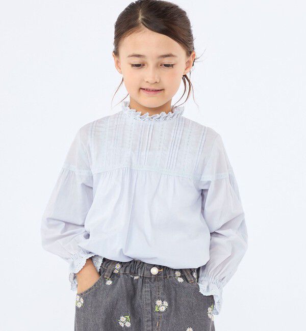 SHIPS KIDS「SHIPS KIDS:100～130cm / ピンタック レース ブラウス」|シャツ・ブラウス|