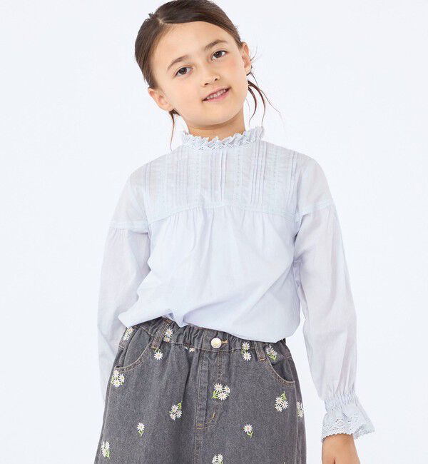 SHIPS KIDS「SHIPS KIDS:100～130cm / ピンタック レース ブラウス」|シャツ・ブラウス|