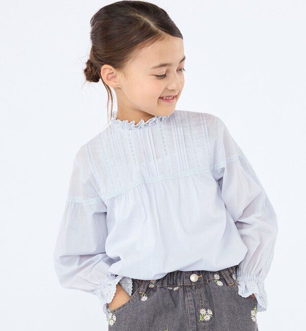 SHIPS KIDS「SHIPS KIDS:100～130cm / ピンタック レース ブラウス」|シャツ・ブラウス|