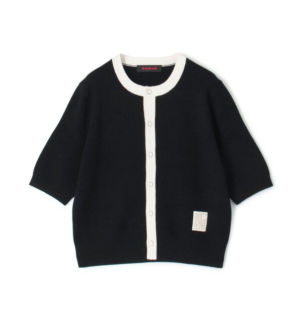 CABaN「コットンカシミヤ バイカラーハーフスリーブカーディガン」|カーディガン|18 ブラック系
