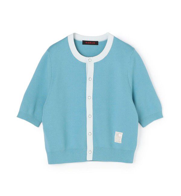 CABaN「コットンカシミヤ バイカラーハーフスリーブカーディガン」|カーディガン|64 ブルー系