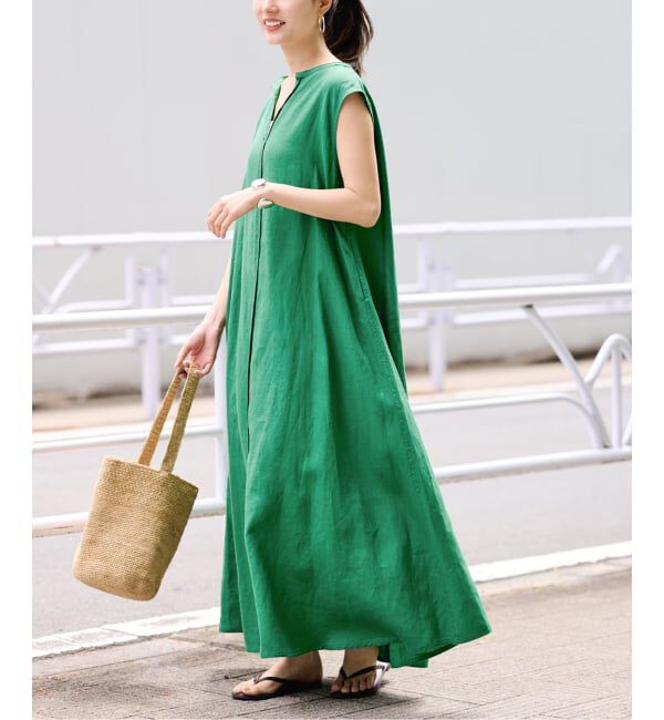 FRAMeWORK「LINEN フレアワンピース」|ワンピース|グリーン