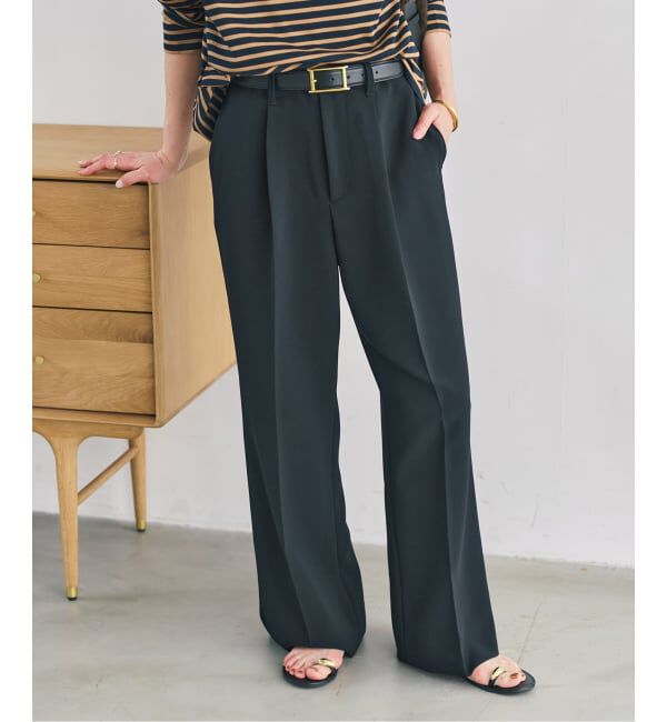 Spick and Span「ダブルクロス1タックパンツ」|スラックス|ブラック