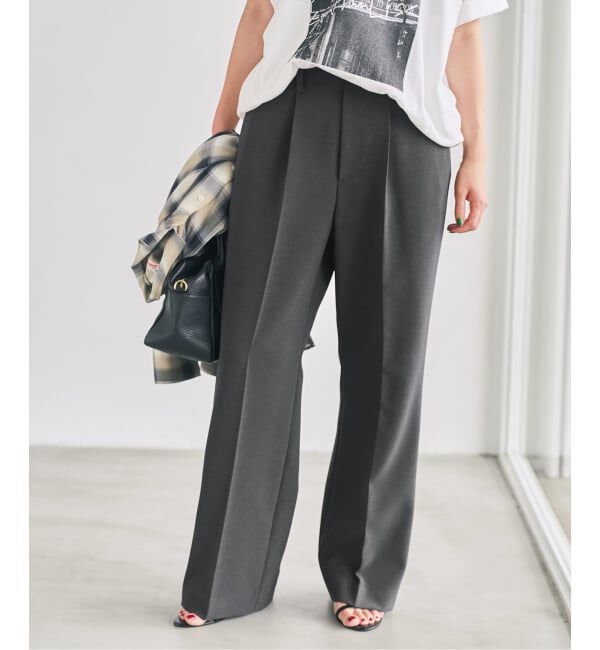 Spick and Span「ダブルクロス1タックパンツ」|スラックス|グレー