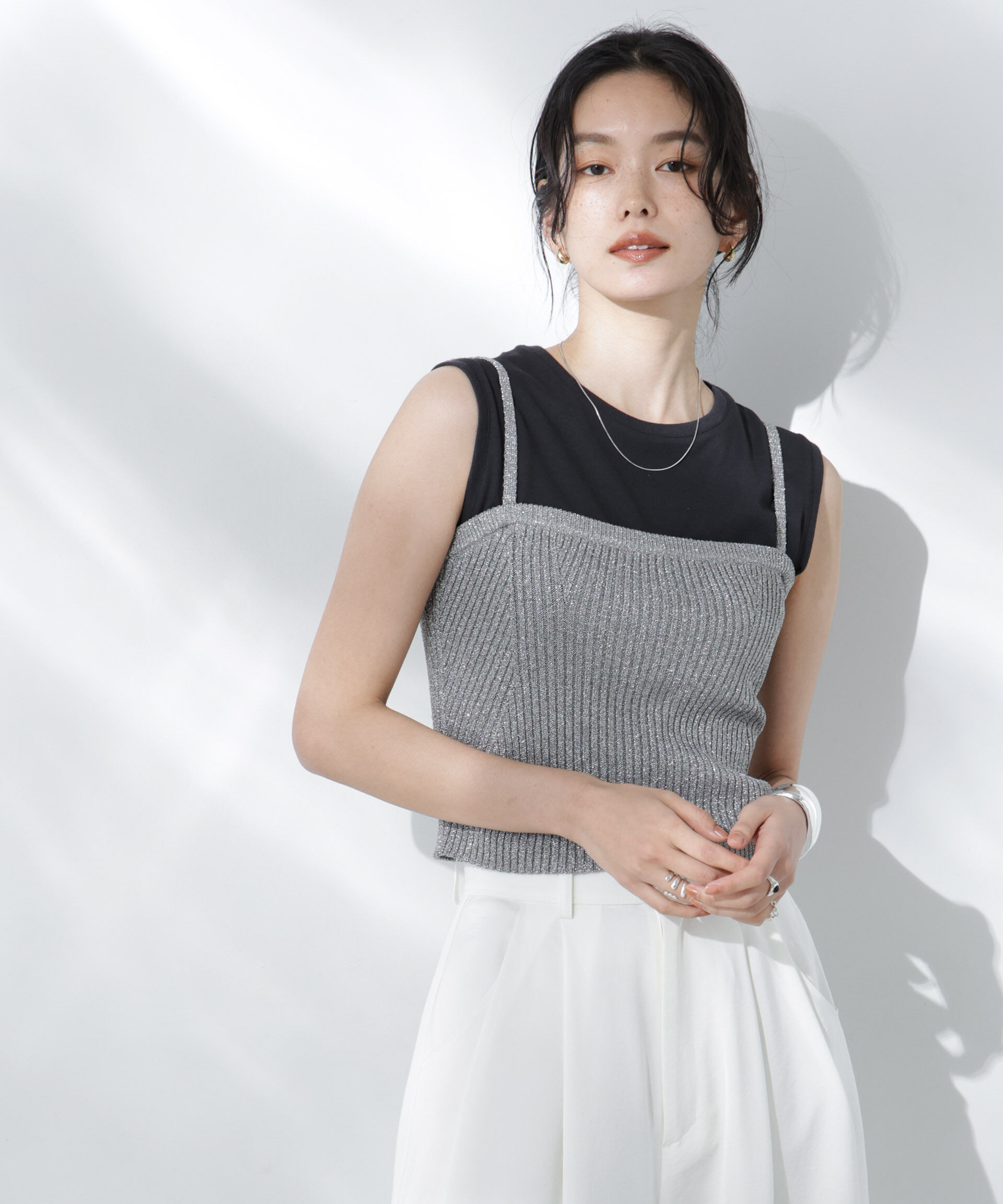 NANO universe「Anti Soaked(R) 汗染み防止ノースリーブTシャツ」|Tシャツ・カットソー|ブラック