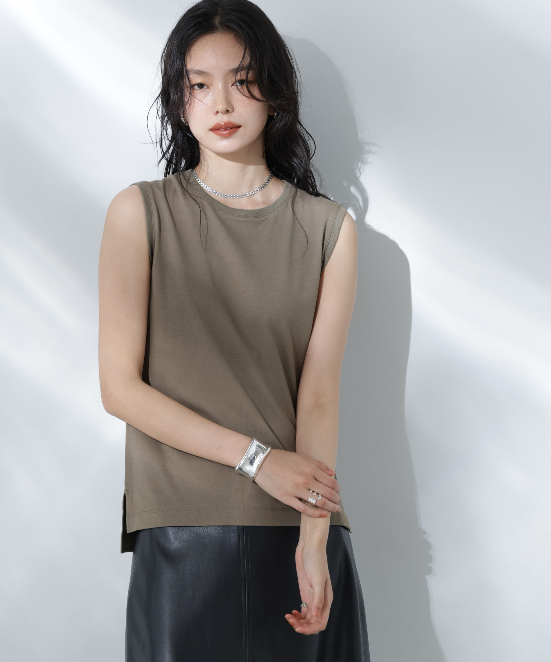 NANO universe「Anti Soaked(R) 汗染み防止ノースリーブTシャツ」|Tシャツ・カットソー|