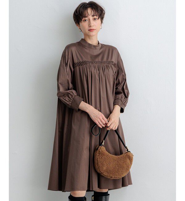 23区「【SLOW/一部店舗限定】ウォッシュドコットンサテン ワンピース」|ワンピース|ブラウン系