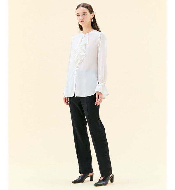 BEIGE,「【WEB限定・洗える】CLARION / バンドカラーフリルブラウス」|シャツ・ブラウス|