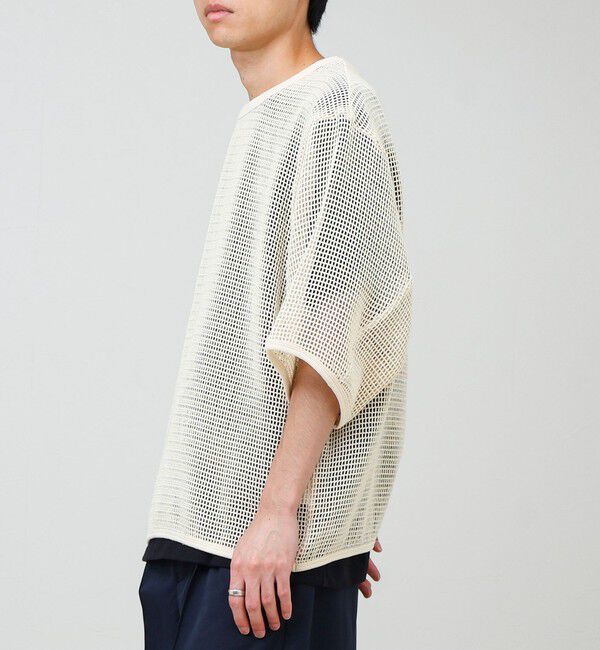 GLOSTER「3/4スリーブメッシュTシャツ シアーT 7分袖 オーバーサイズ」|Tシャツ・カットソー|