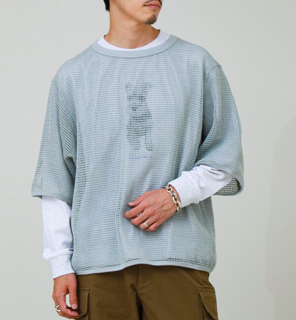 GLOSTER「3/4スリーブメッシュTシャツ シアーT 7分袖 オーバーサイズ」|Tシャツ・カットソー|