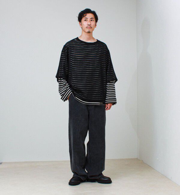 GLOSTER「3/4スリーブメッシュTシャツ シアーT 7分袖 オーバーサイズ」|Tシャツ・カットソー|