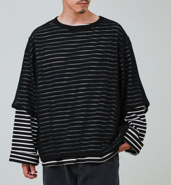 GLOSTER「3/4スリーブメッシュTシャツ シアーT 7分袖 オーバーサイズ」|Tシャツ・カットソー|