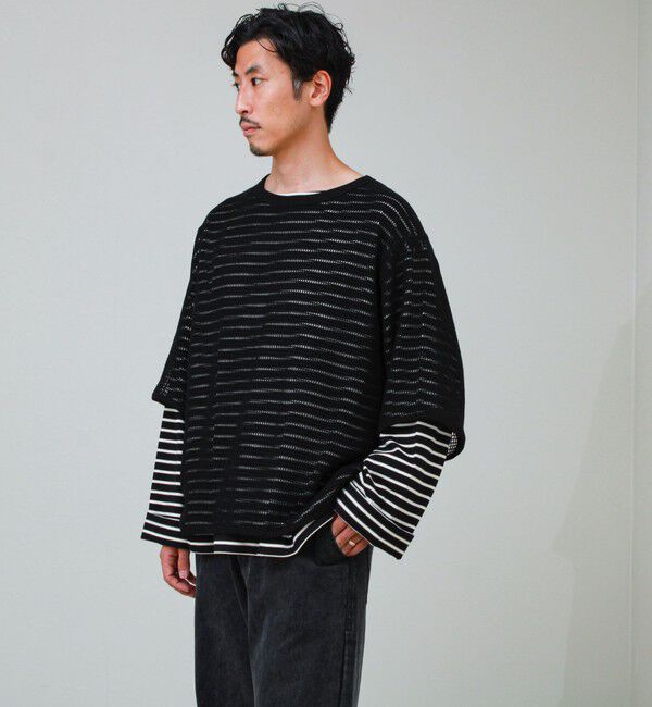 GLOSTER「3/4スリーブメッシュTシャツ シアーT 7分袖 オーバーサイズ」|Tシャツ・カットソー|