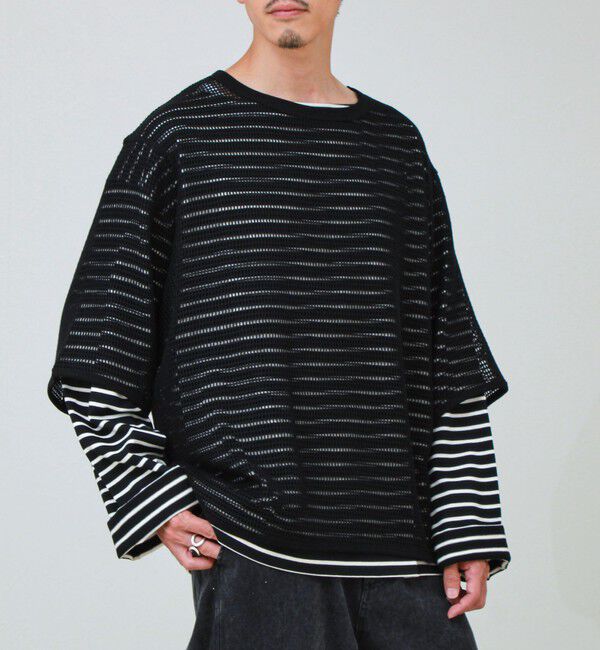 GLOSTER「3/4スリーブメッシュTシャツ シアーT 7分袖 オーバーサイズ」|Tシャツ・カットソー|