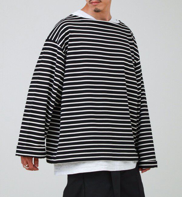 GLOSTER「【ユニセックス】ワイドバスクシャツ ボートネック ボーダー オーバーサイズ」|Tシャツ・カットソー|