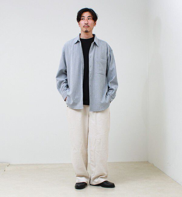 GLOSTER「Stripe crepe ストライプ楊柳 ロングスリーブオーバーサイズシャツ　」|シャツ・ブラウス|