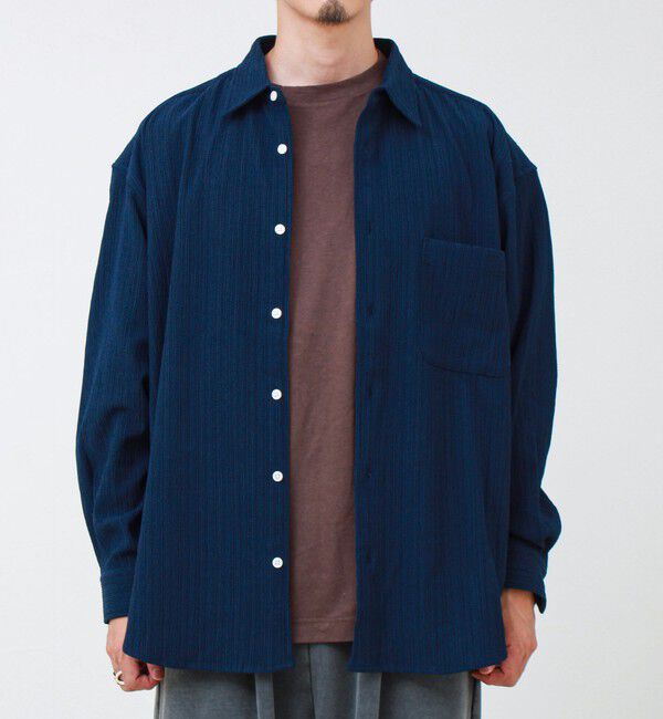 GLOSTER「Stripe crepe ストライプ楊柳 ロングスリーブオーバーサイズシャツ　」|シャツ・ブラウス|
