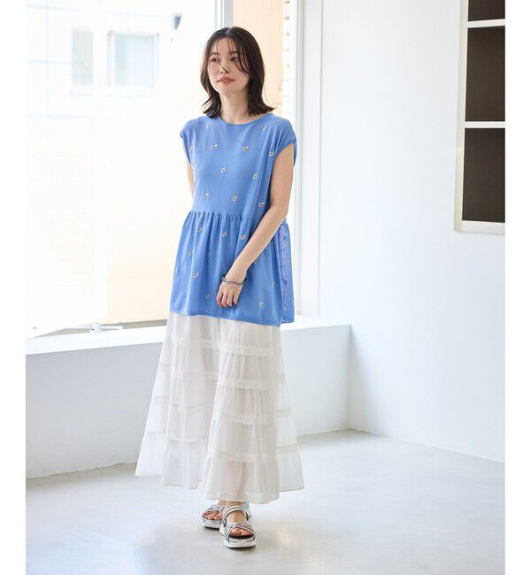 Rope&rsquo;Picnic「【ちゃんと+かわいい保証】シャーベットニット 刺繍シアーペプラムニット/UVケア・接触冷感」|ニット・セーター|