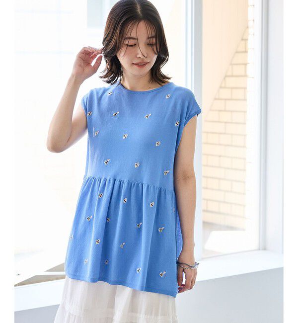 Rope&rsquo;Picnic「【ちゃんと+かわいい保証】シャーベットニット 刺繍シアーペプラムニット/UVケア・接触冷感」|ニット・セーター|