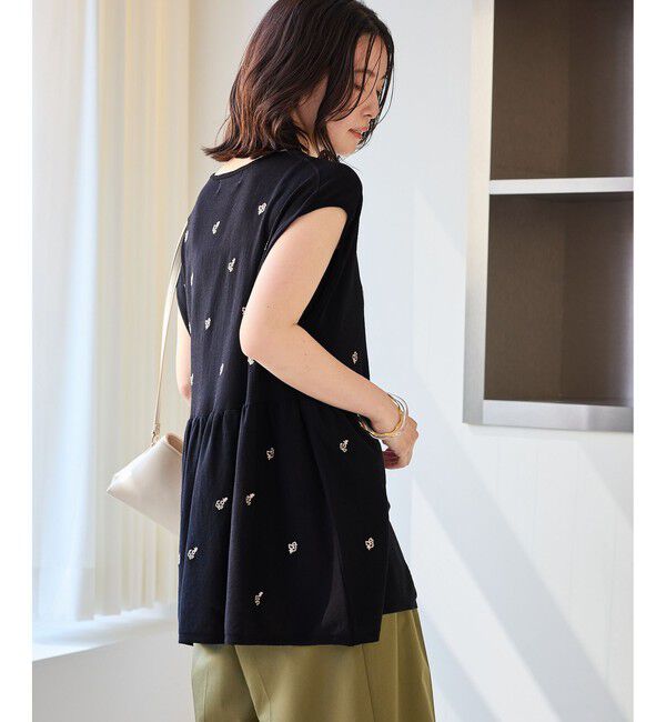 Rope&rsquo;Picnic「【ちゃんと+かわいい保証】シャーベットニット 刺繍シアーペプラムニット/UVケア・接触冷感」|ニット・セーター|