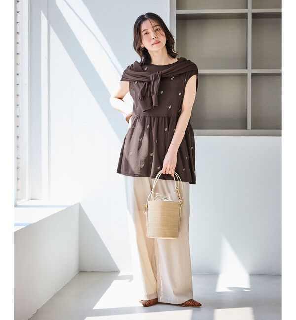 Rope&rsquo;Picnic「【ちゃんと+かわいい保証】シャーベットニット 刺繍シアーペプラムニット/UVケア・接触冷感」|ニット・セーター|