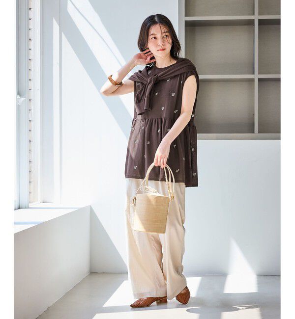 Rope&rsquo;Picnic「【ちゃんと+かわいい保証】シャーベットニット 刺繍シアーペプラムニット/UVケア・接触冷感」|ニット・セーター|