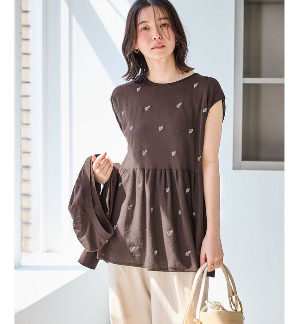 Rope&rsquo;Picnic「【ちゃんと+かわいい保証】シャーベットニット 刺繍シアーペプラムニット/UVケア・接触冷感」|ニット・セーター|