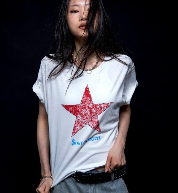  「【Sourcream/UNISEX】ラインストーンスターグラフィックTEE」|Tシャツ・カットソー|