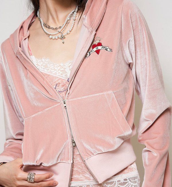  「ベロアインクドチビパーカー」|パーカー|ピンク
