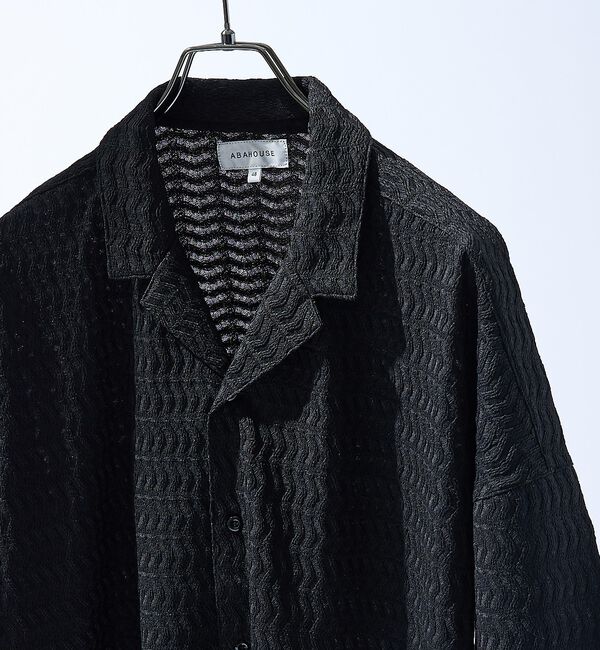 ABAHOUSE「【セットアップ対応】ジオメトリックジャカード オープンカラーシャツ / オーバー」|シャツ・ブラウス|ブラック