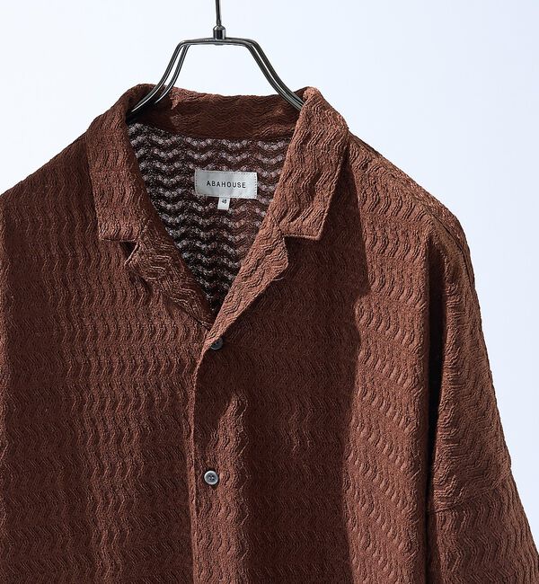 ABAHOUSE「【セットアップ対応】ジオメトリックジャカード オープンカラーシャツ / オーバー」|シャツ・ブラウス|ブラウン