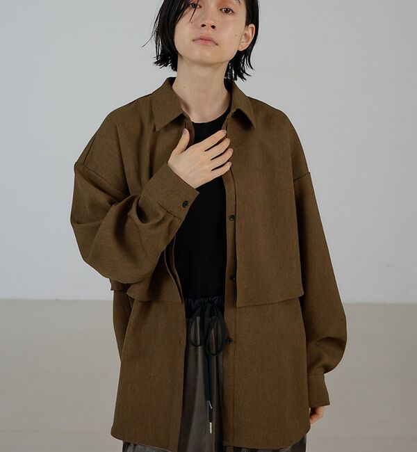 NOMINE「チェック/オックス ロングヨーク オーバーサイズ シャツ｜ユニセックス セットア」|シャツ・ブラウス|ブラウン