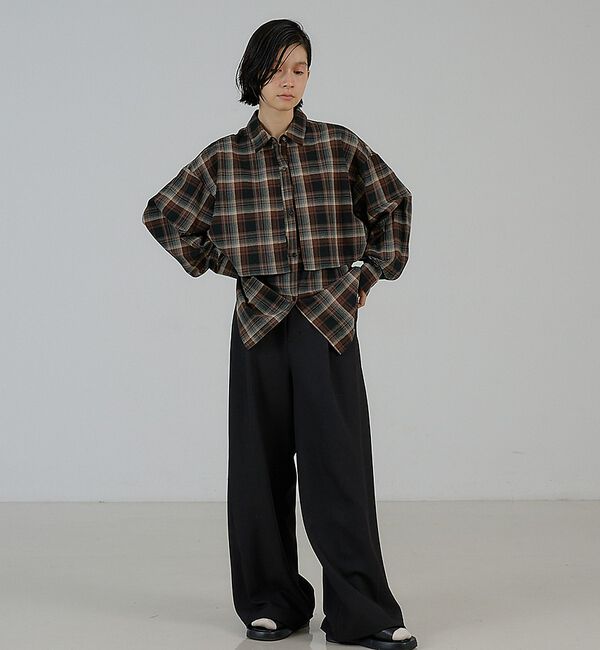 NOMINE「チェック/オックス ロングヨーク オーバーサイズ シャツ｜ユニセックス セットア」|シャツ・ブラウス|
