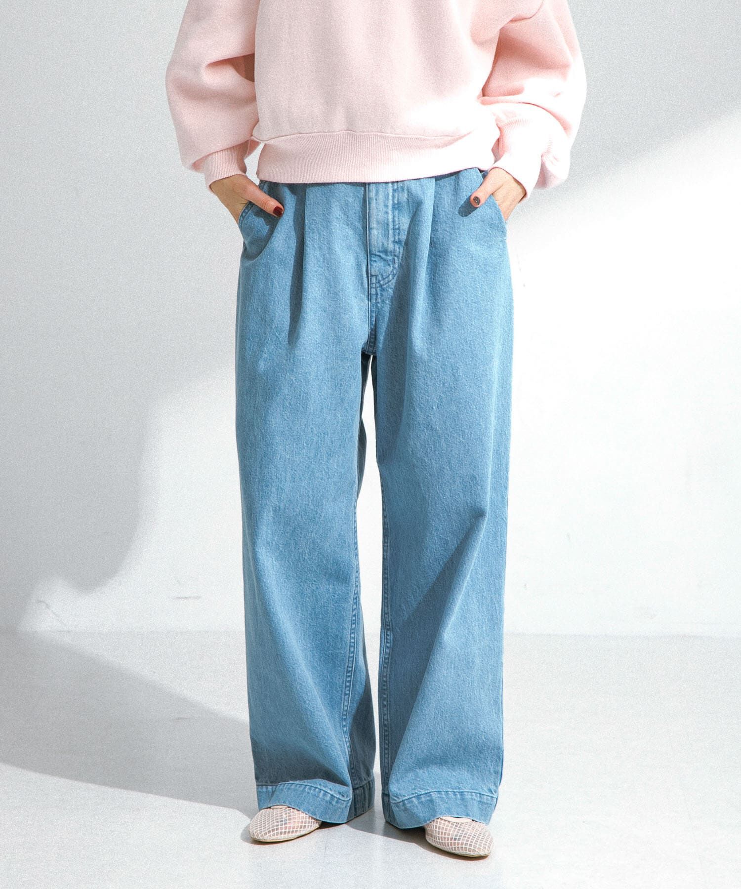 Sonny Label 「『34サイズ/低身長向けも展開』タックデニム」|デニム|ライトインディゴブル