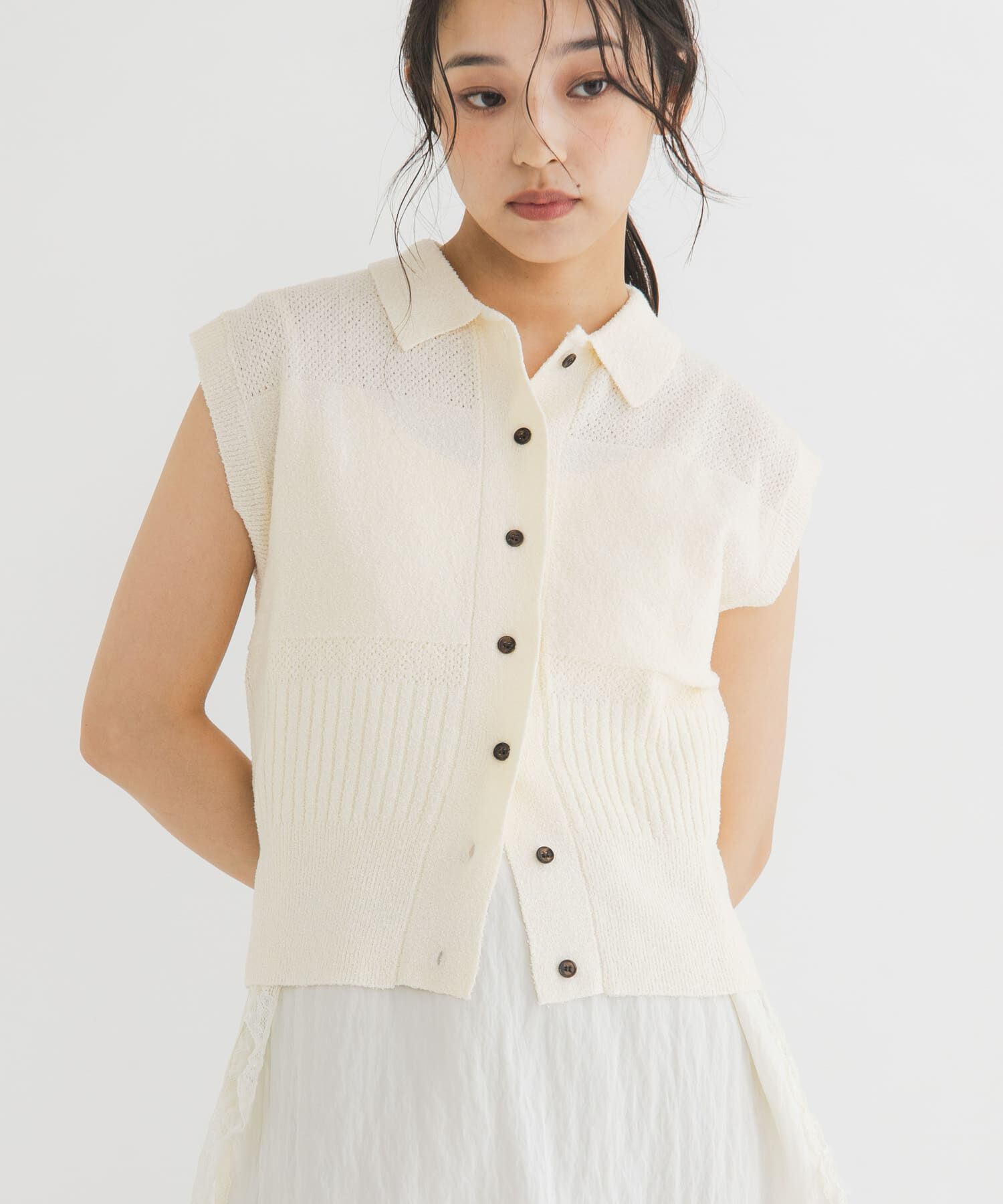  「スリーブレスニットシャツ」|ニット・セーター|アイボリー