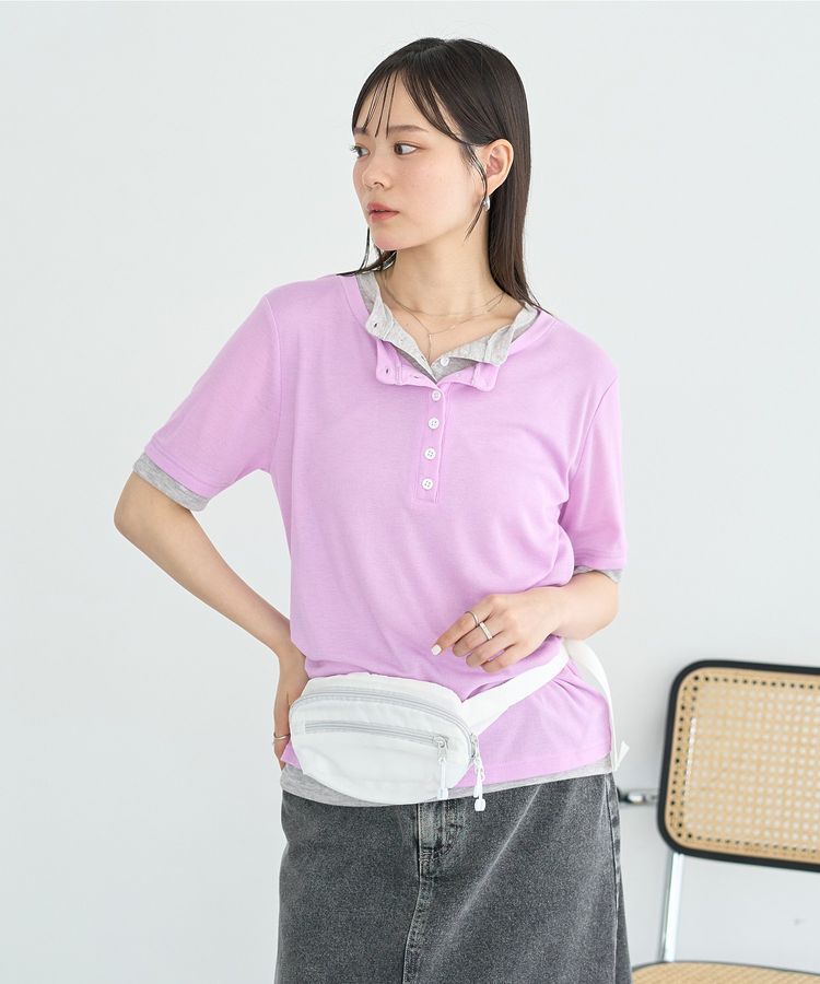 earth music&ecology「シアーレイヤード風5分袖プルオーバー」|Tシャツ・カットソー|