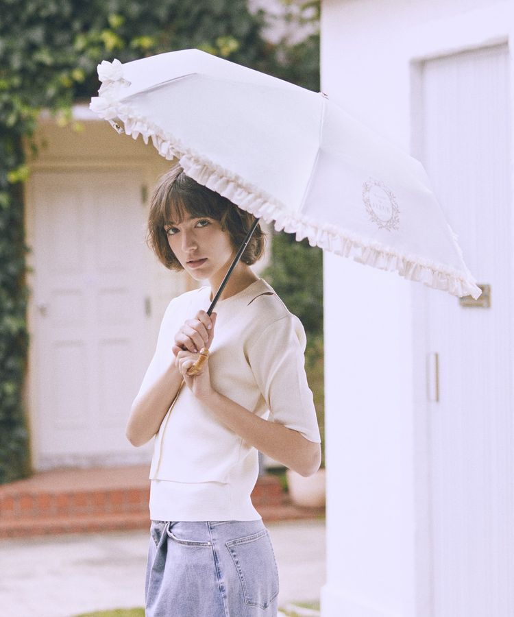 Maison de FLEUR「【晴雨兼用/UVカット率100％生地使用/UPF50+】遮光&UV CUT フリル折りたたみ傘」|傘|
