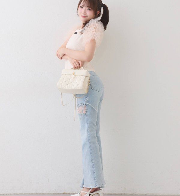  「【SMサイズ展開】レースビジュー美脚フレアデニム」|その他|