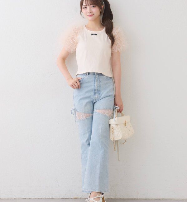  「【SMサイズ展開】レースビジュー美脚フレアデニム」|その他|