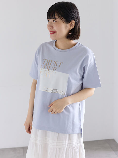 Samansa Mos2「【接触冷感】スクエア箔ロゴTシャツ」|Tシャツ・カットソー|サックスブルー