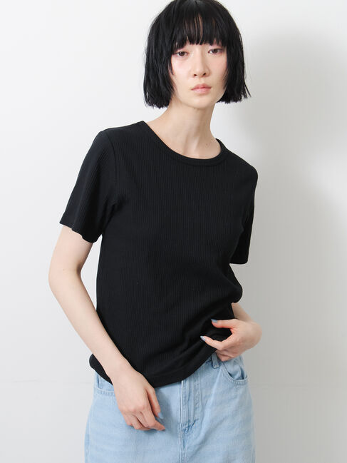 Samansa Mos2「【接触冷感】柄アソート半袖リブカットソー」|Tシャツ・カットソー|ブラック