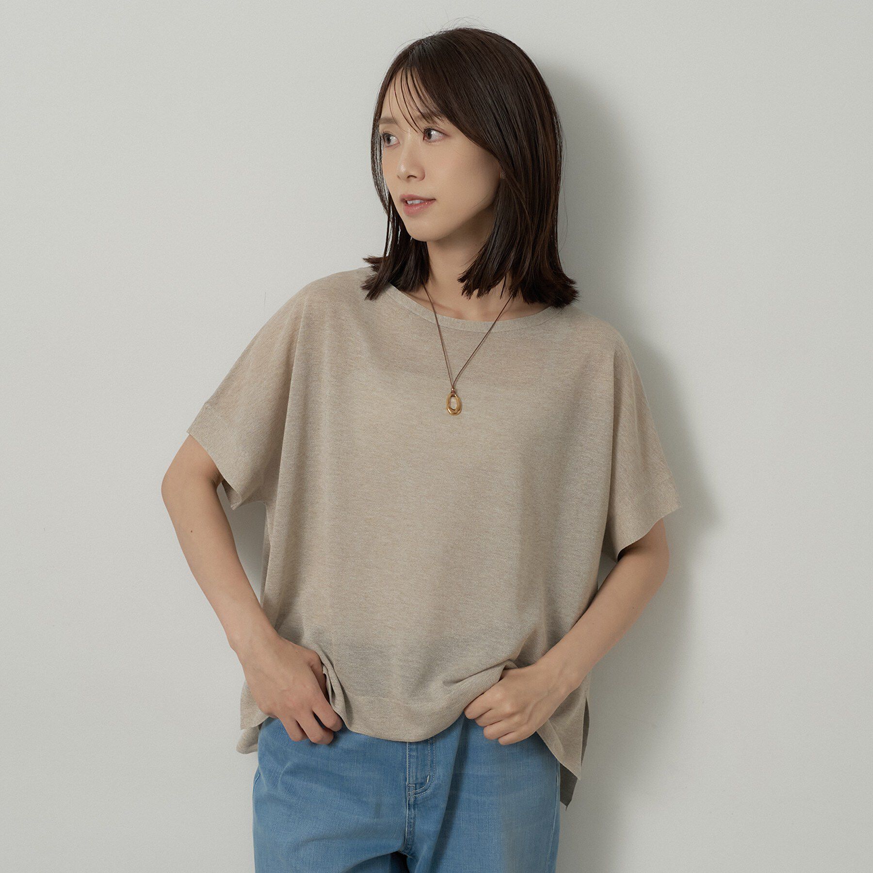 UNTITLED「【アンサンブル可/品のある透け感】Tシャツ風ニットトップス」|ニット・セーター|