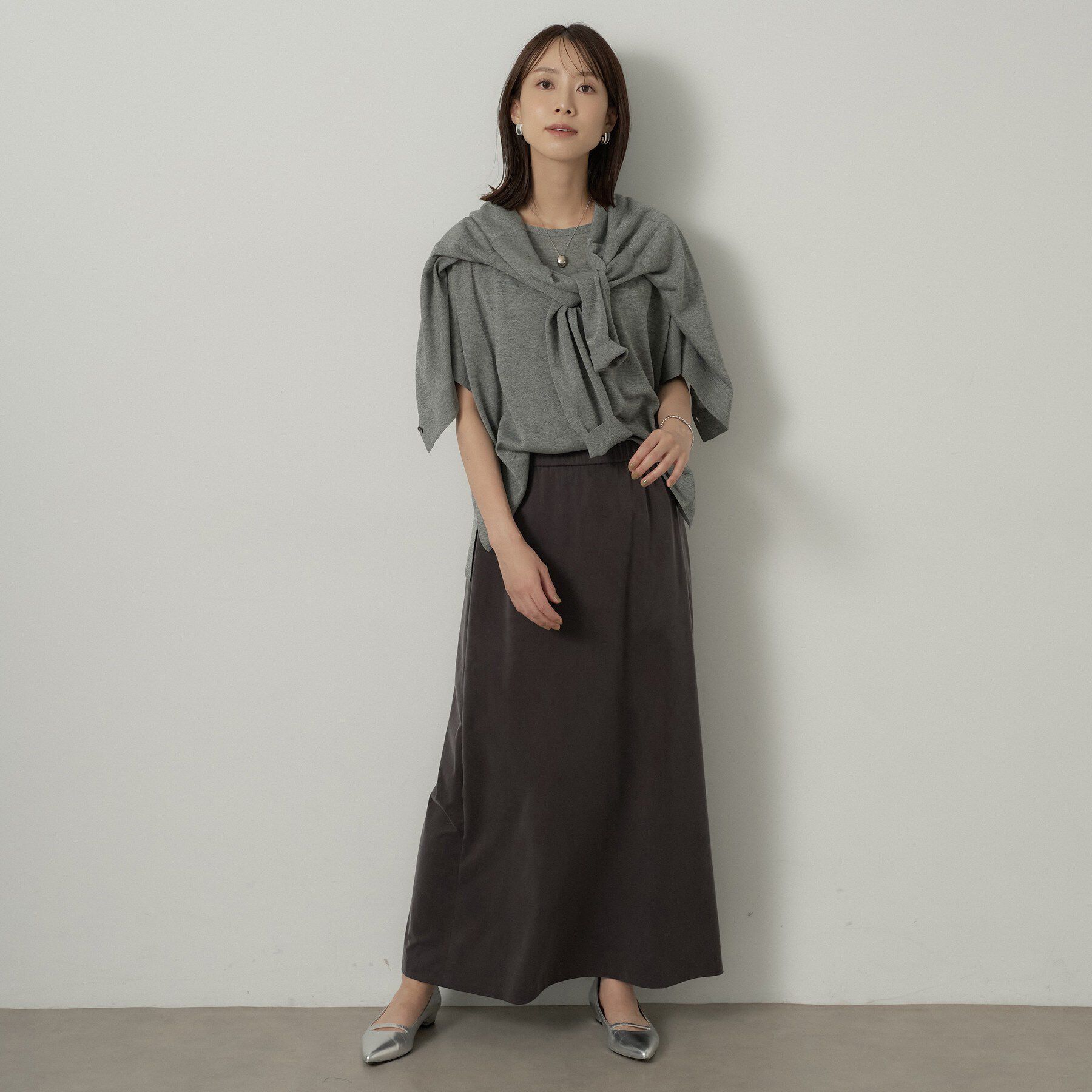 UNTITLED「【アンサンブル可/品のある透け感】Tシャツ風ニットトップス」|ニット・セーター|