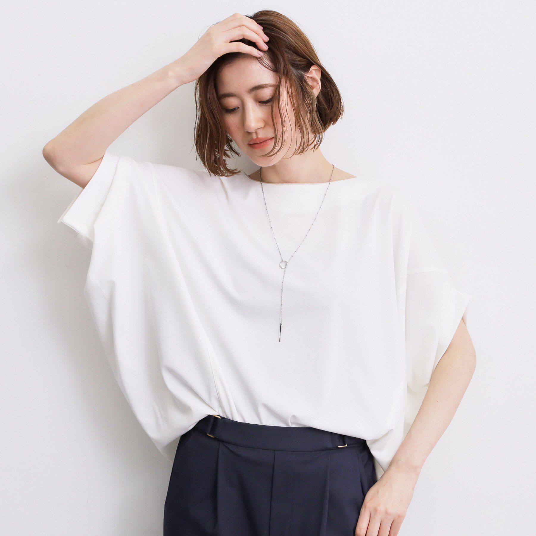 grove「【持続冷感・体型カバー】サテンパイピングドルマンカットソー」|Tシャツ・カットソー|