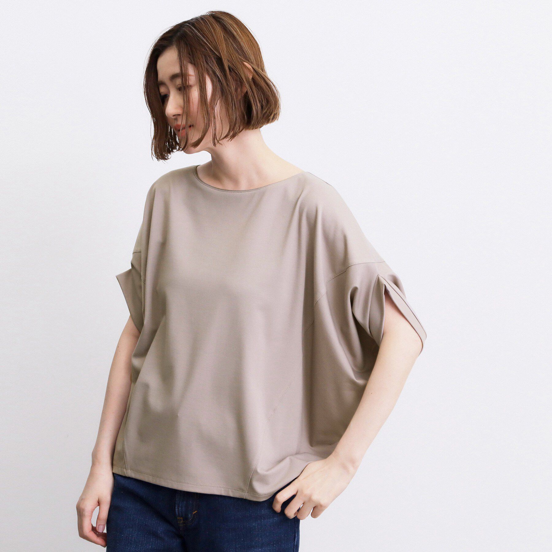 grove「【持続冷感・体型カバー】サテンパイピングドルマンカットソー」|Tシャツ・カットソー|