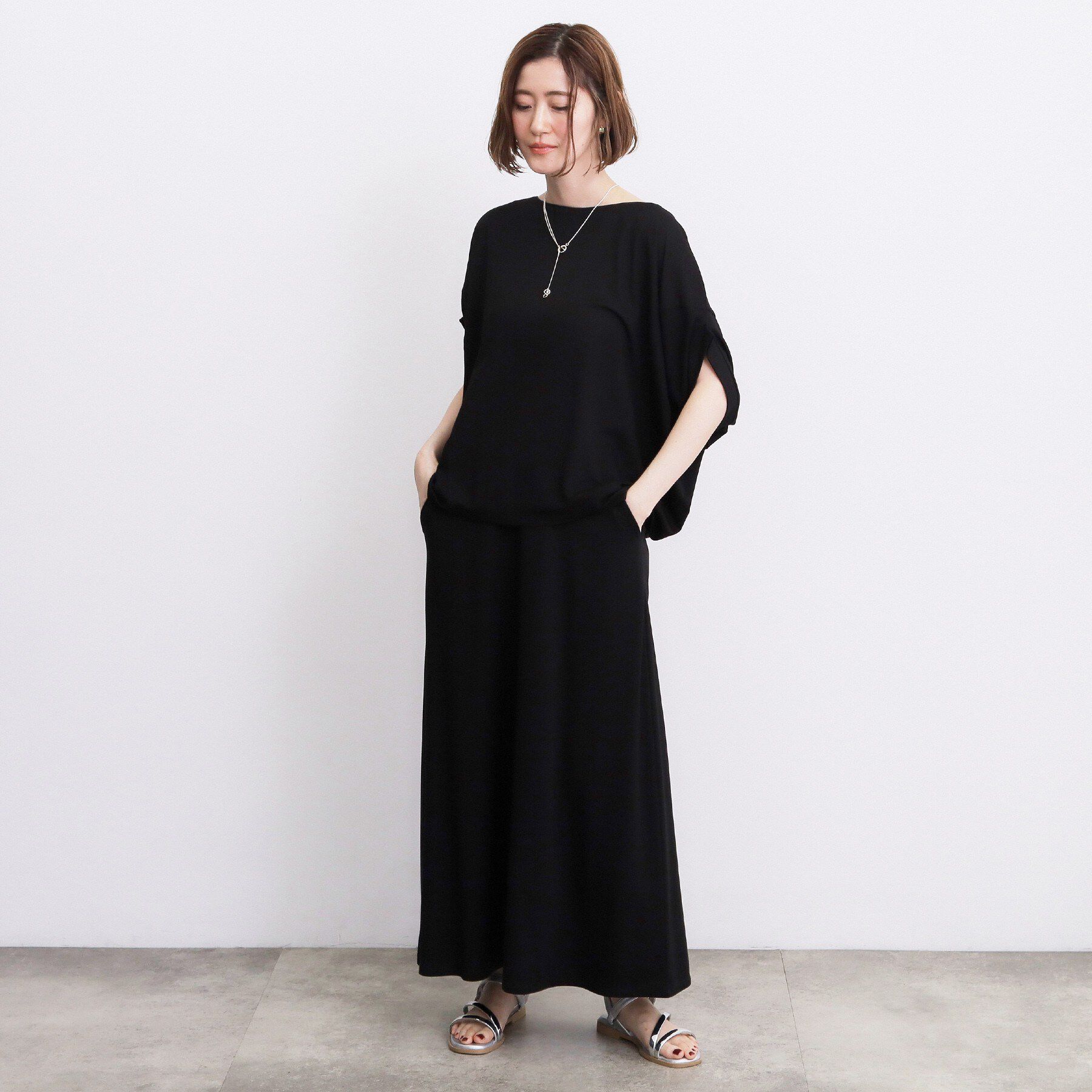 grove「【持続冷感・体型カバー】サテンパイピングドルマンカットソー」|Tシャツ・カットソー|