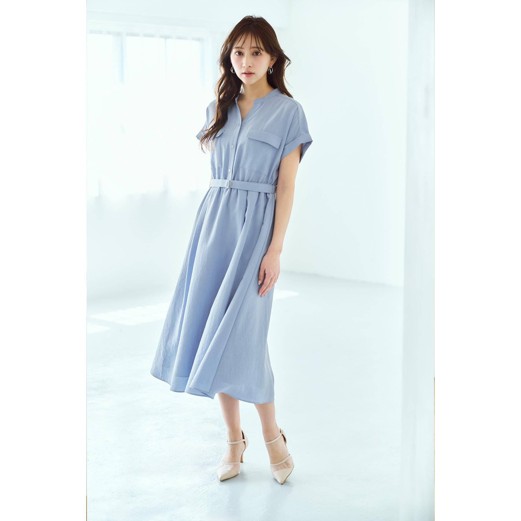 index「《7色展開／XS-LLサイズ》ダブルポケットスキッパーシャツワンピース【吸水速乾／防シワ／イージーア」|ワンピース|